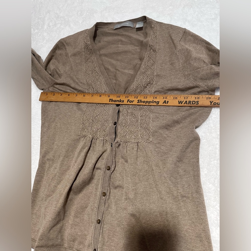 Liz Claiborne Brown Taupe Cardigan Embroidered V Neck Button Front Size Large - Picture 7 of 8